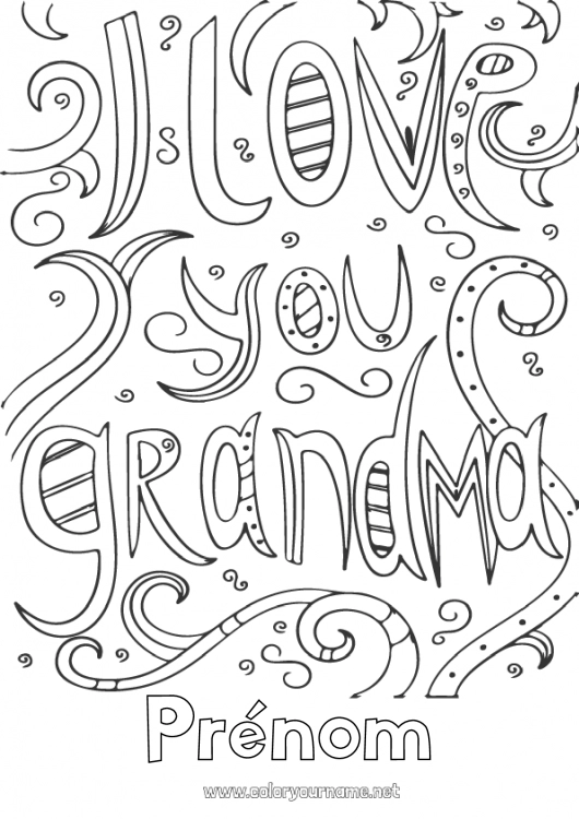 Coloriage à imprimer Mamie Je t'aime 