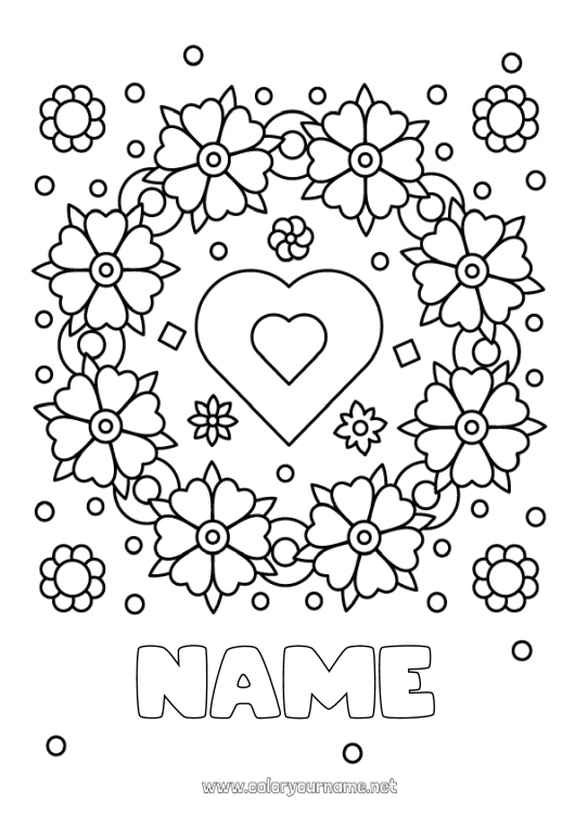 Coloring page to print Flowers Heart Mum Grandma I love you