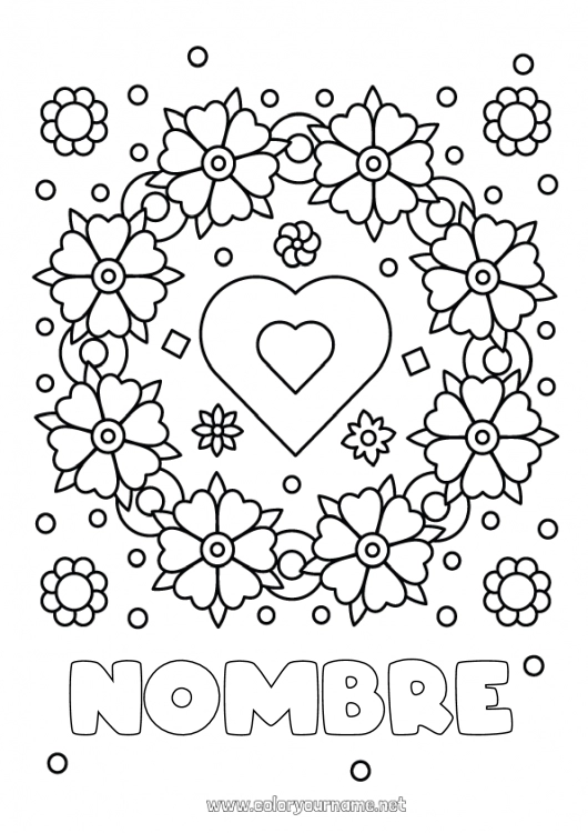 Dibujo para colorear para imprimir Flores Corazón Mamá Abuela Te amo