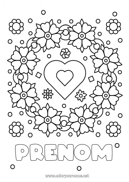 Coloriage à imprimer Fleurs Coeur Maman Mamie Je t'aime