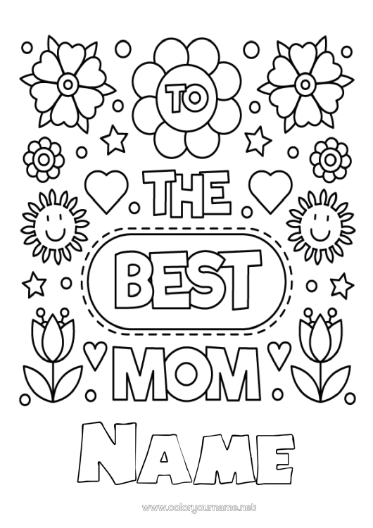 Colouring page to print Mum I Love You.