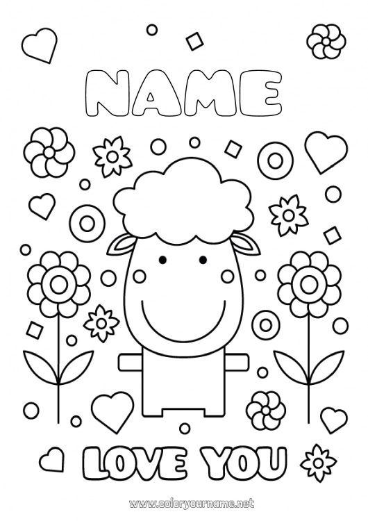 Coloring page to print Sheep I love you Farm animals