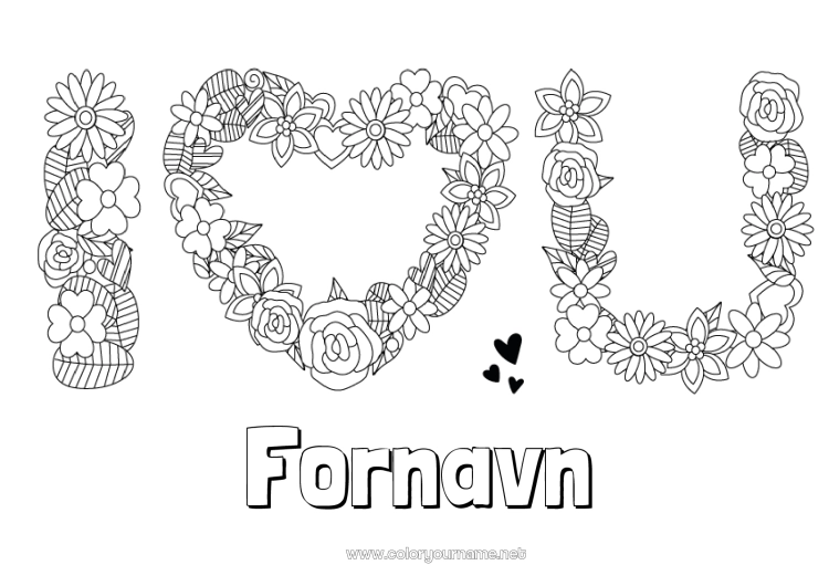 Fargeleggingssiden til utskrift Blomster Jeg elsker deg. Valentinsdagen