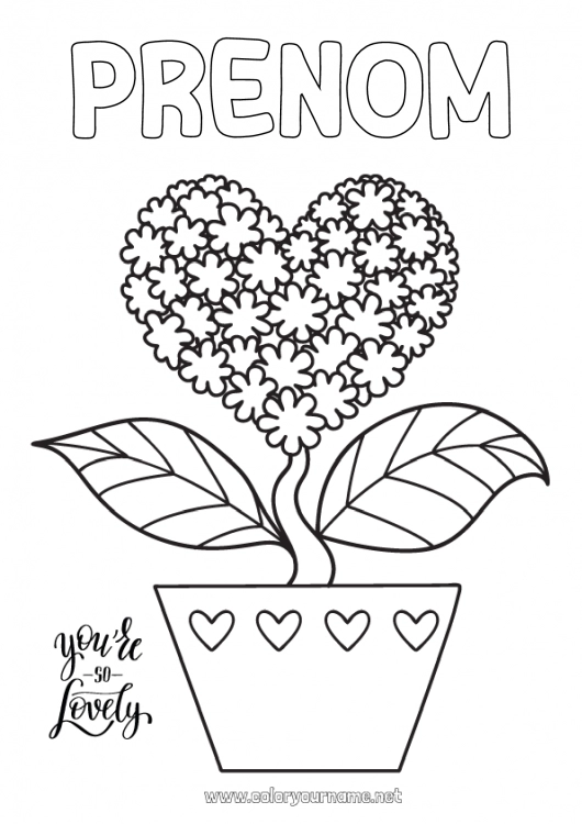 Coloriage à imprimer Fleurs Coeur Je t'aime