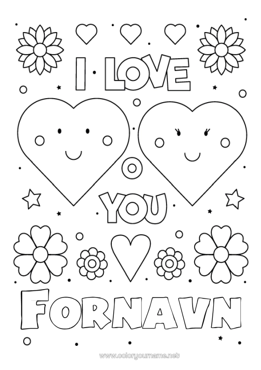 Farvelægningssiden til udskrivning Blomster Hjerte Jeg elsker dig. Valentinsdag