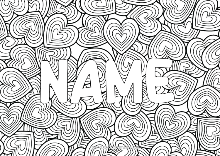 Colouring page to print Heart I Love You. Valentine's Day Decorated Name