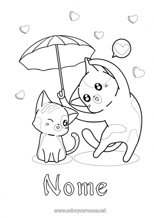 Página de desenho para imprimir Coração Gato Eu te amo Animal Guarda-chuva Cães e gatos