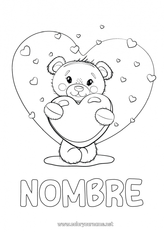 Dibujo para colorear para imprimir Llevar Lindo Corazón Te amo Animales Osito Día de San Valentín Gran corazón Te echo de menos Animales del bosque Juegos y juguetes Peluche