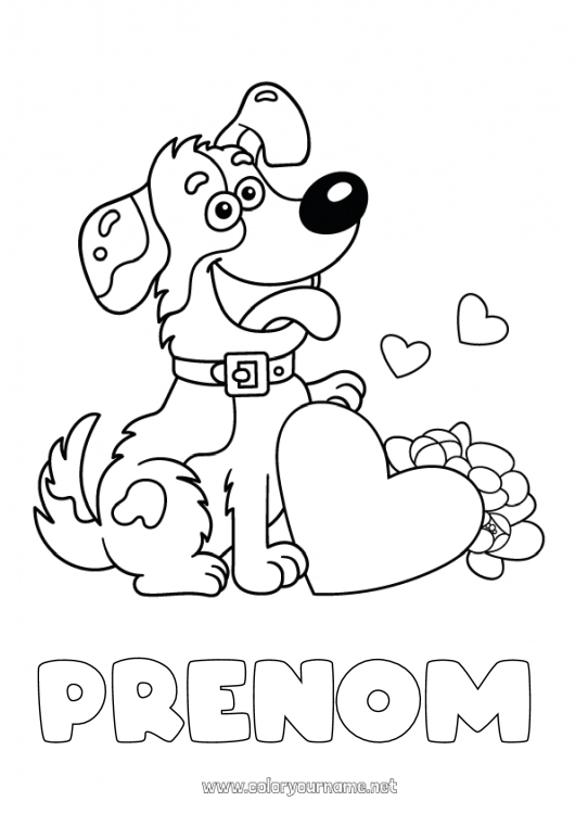 Coloriage à imprimer Coeur Chien Je t'aime Animal Chiens et chats