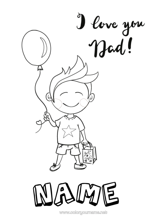 Colouring page to print Dad I Love You.