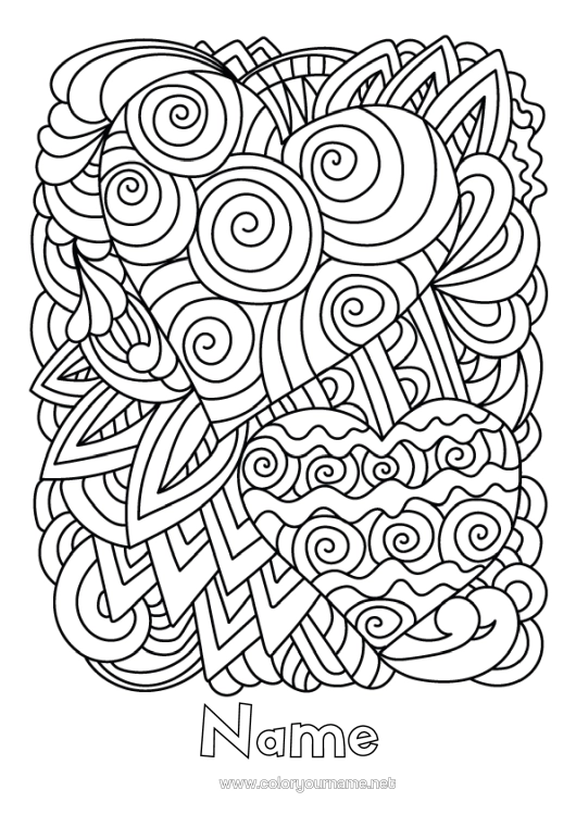 Colouring page to print Heart Mandala I Love You. Big Heart