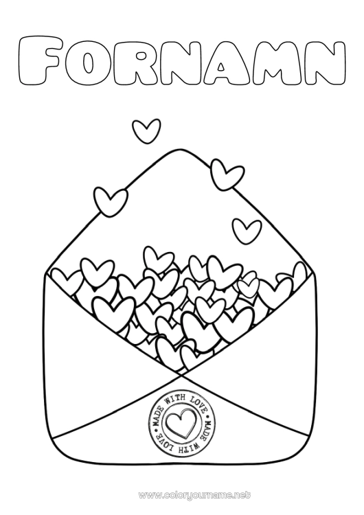 Färgläggningssida att skriva ut Hjärta Jag älskar dig. Alla hjärtans dag Kuvert