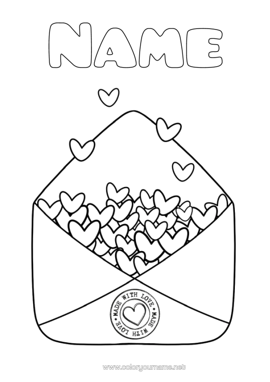 Colouring page to print Heart I Love You. Valentine's Day Envelope