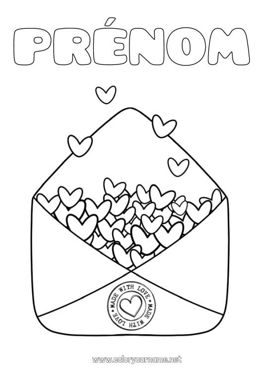 Coloriage à imprimer Coeur Je t'aime Saint valentin Enveloppe