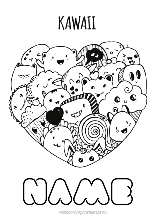 Colouring page to print Cute Heart Cute