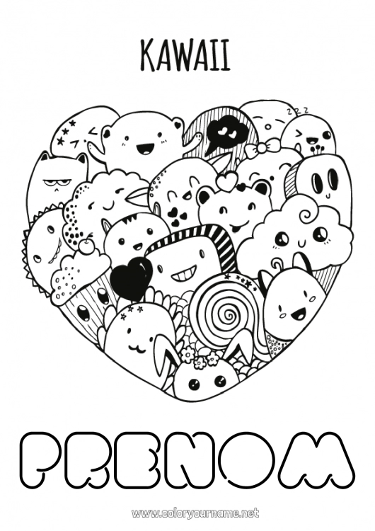 Coloriage à imprimer Mignon Coeur Kawaii