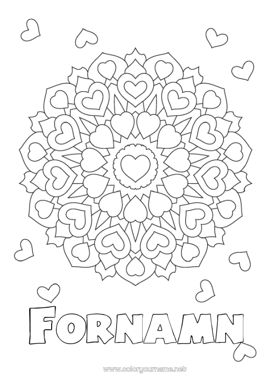 Färgläggningssida att skriva ut Hjärta Mandala Jag älskar dig.