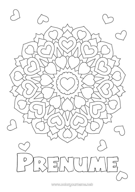 Pagină de colorat de imprimat Inimă Mandala Te iubesc.