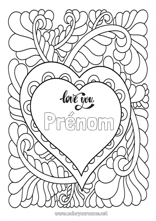 Coloriage à imprimer Coeur Je t'aime Saint valentin 