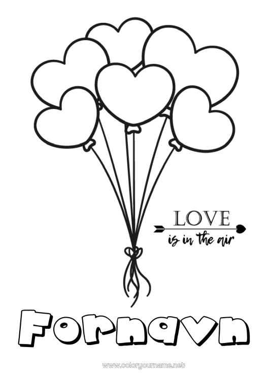 Fargeleggingssiden til utskrift Hjerte Ballonger Jeg elsker deg. Valentinsdagen 