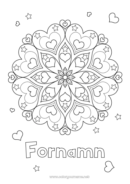 Färgläggningssida att skriva ut Lugn och zen Hjärta Mandala Jag älskar dig.