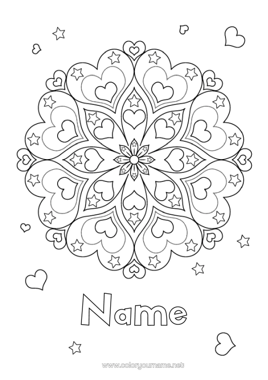 Colouring page to print Calm And Zen Heart Mandala I Love You.