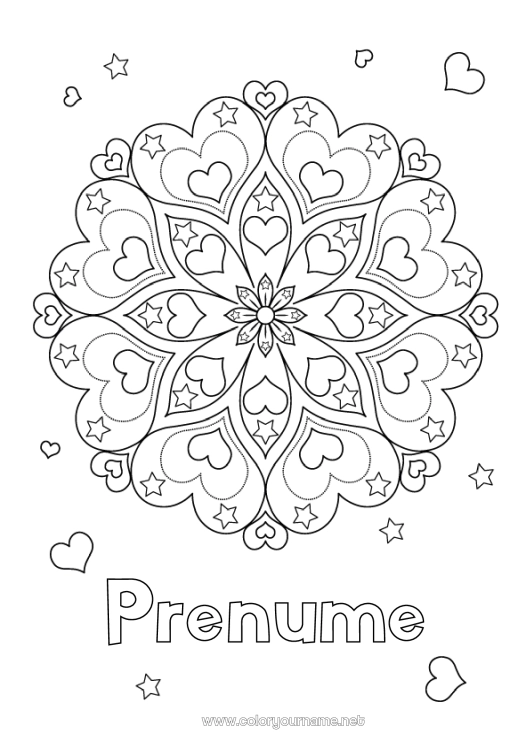 Pagină de colorat de imprimat Liniștit și zen Inimă Mandala Te iubesc.
