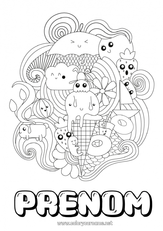 Coloriage à imprimer Mignon Kawaii Nourriture Gourmandises, sucreries Glace