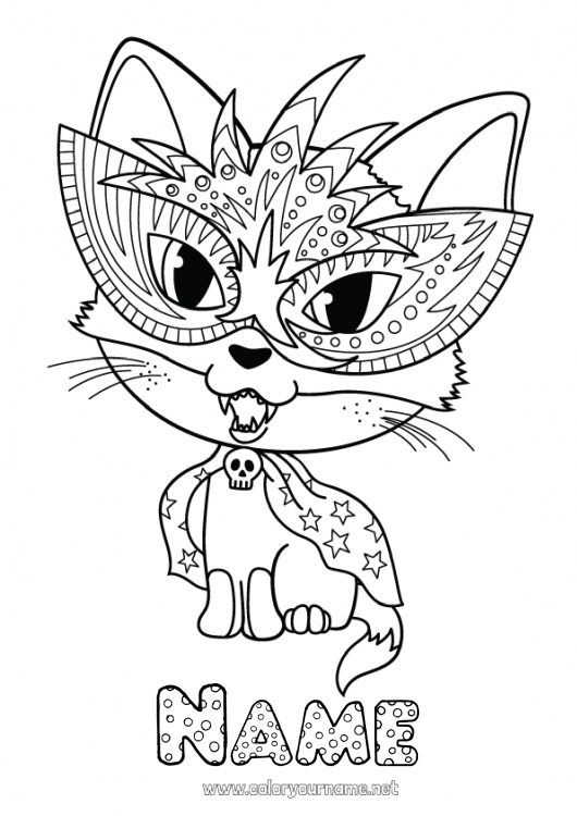 Coloring page to print Fancy dress Mask Cat Animal Dog and cat