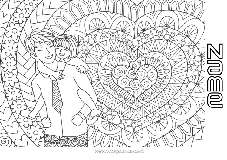 Colouring page to print Mandala Dad Happy Birthday Girl I Love You. Brother
