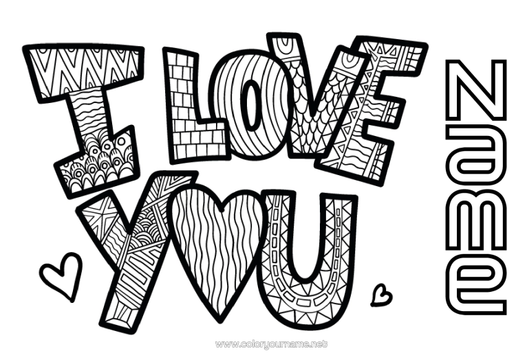 Colouring page to print I Love You. "Love" Message