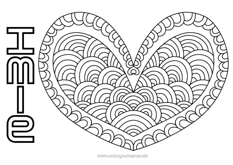 Kolorowanka do wydruku Serce Mandala Kocham cię. Wielkie serce