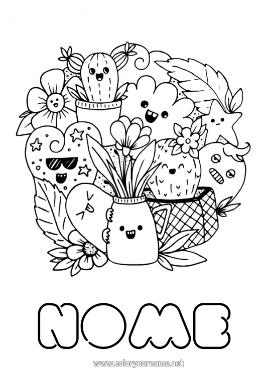 Pagina da colorare da stampare Carino Kawaii Cactus