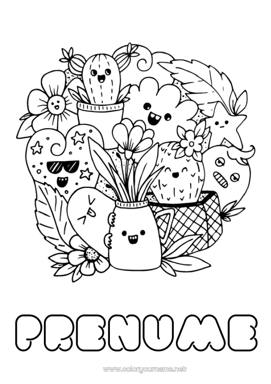 Pagină de colorat de imprimat Drăguț Drăguț Cactus
