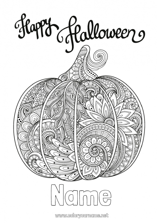 Coloring page to print Pumpkin Halloween Inscription 