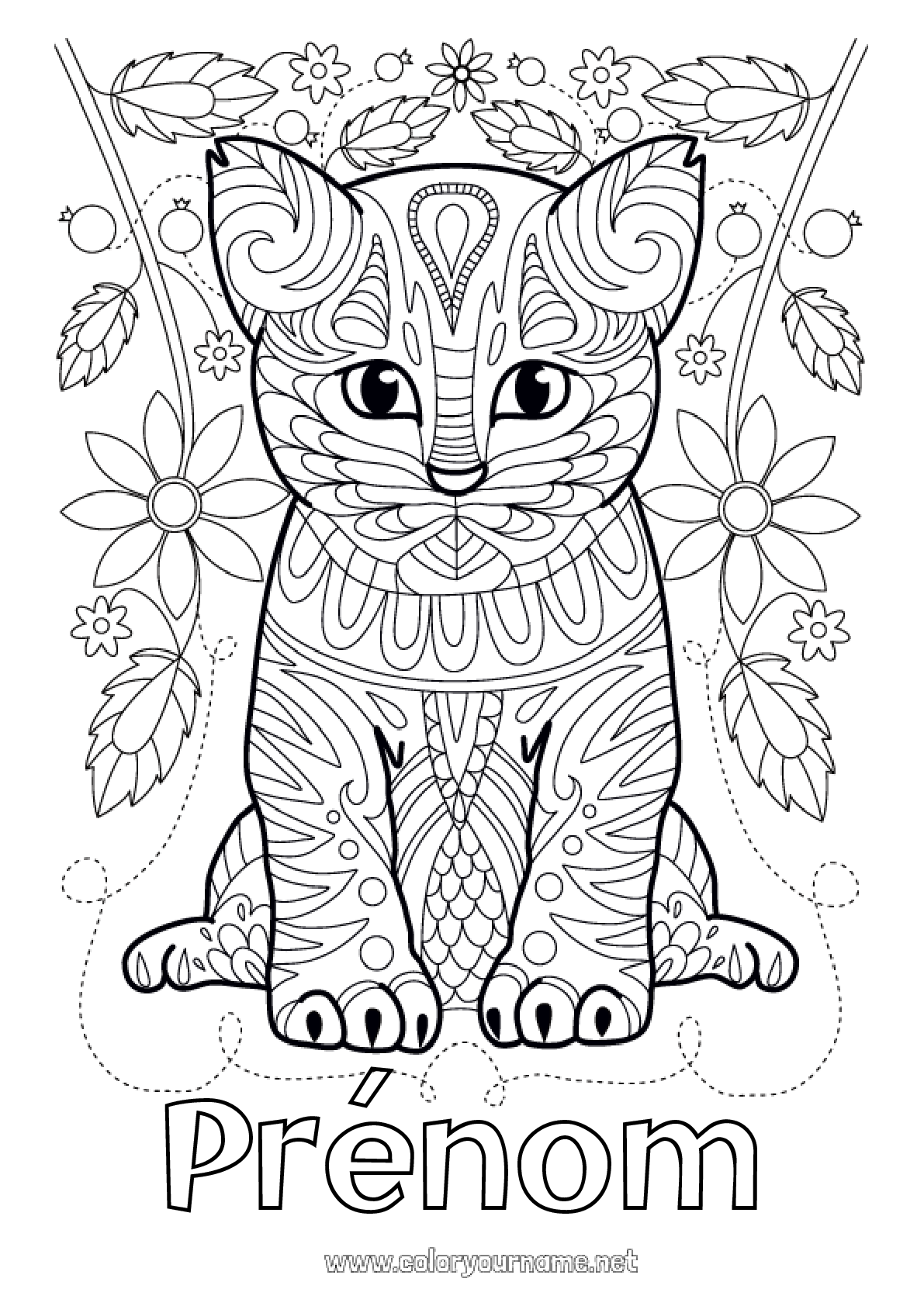 Coloriage n°1089 - Mignon Fleurs Chat