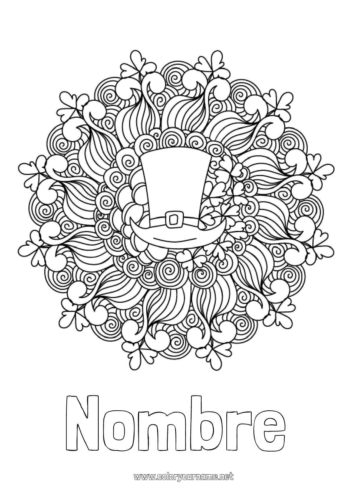 Nº de colorear 1110 Mandala Trébol Irlanda