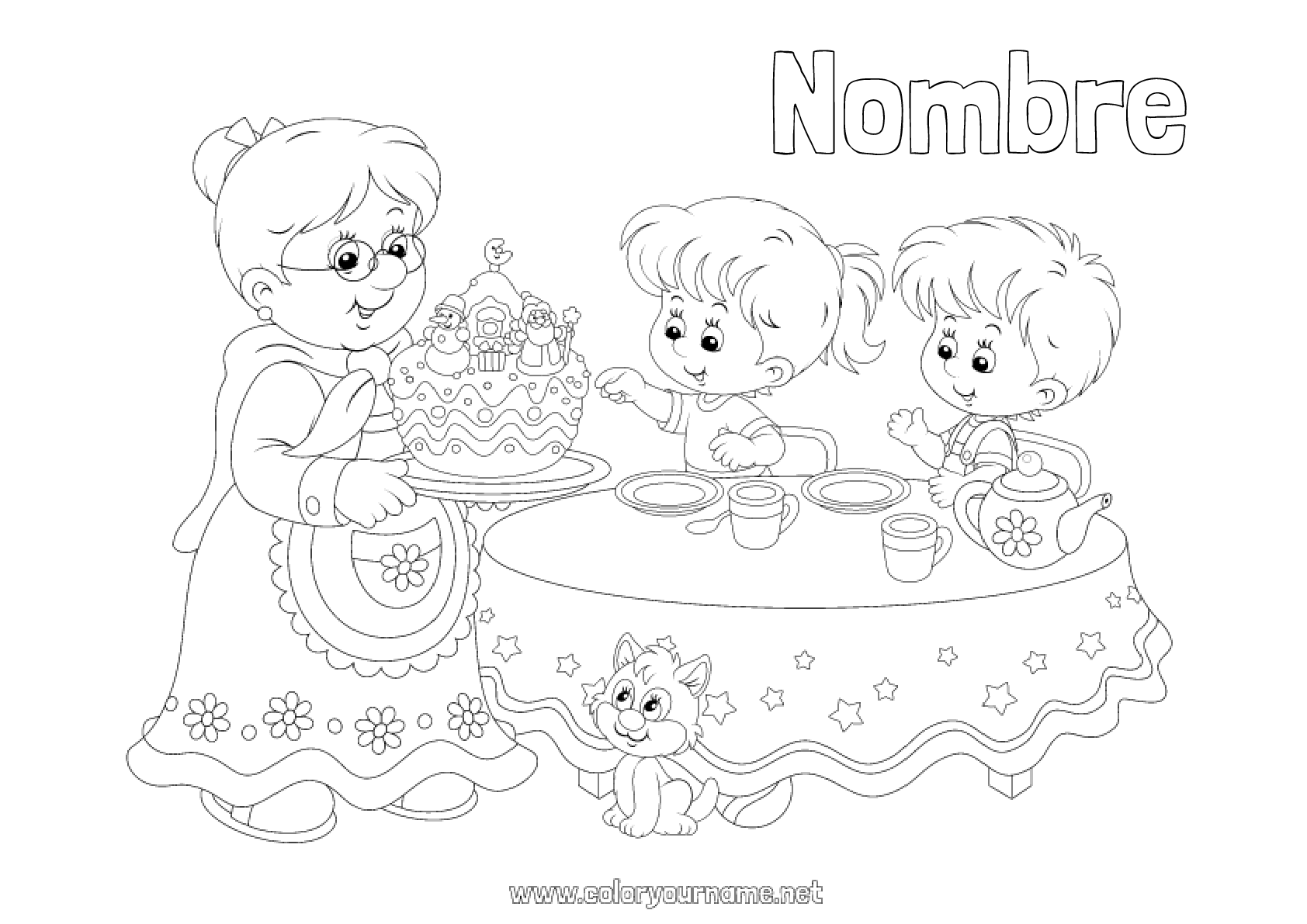Nº de colorear 1129 - Tarta Abuela Feliz día de fiesta