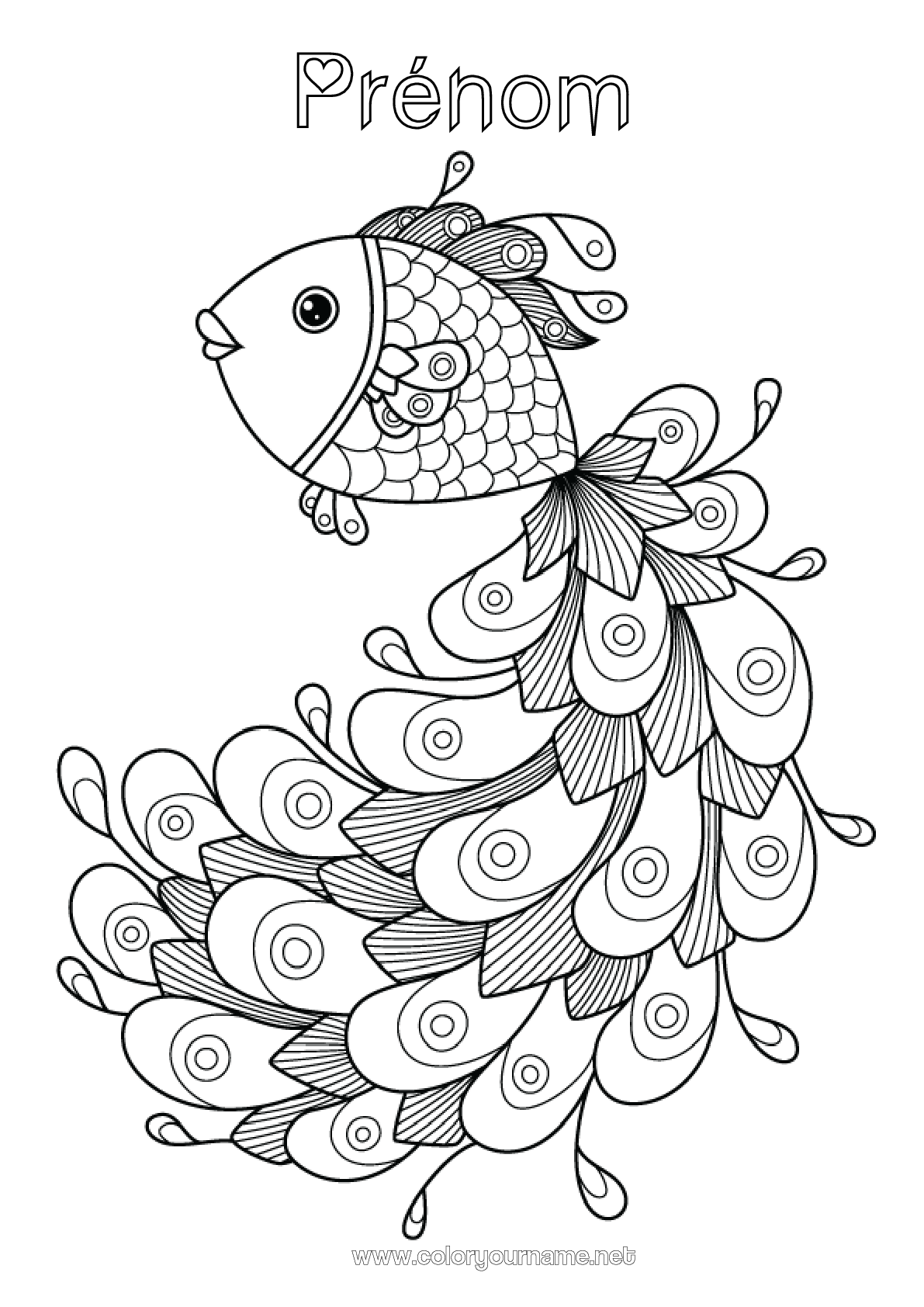 Coloriage à personnaliser Mandala Animal Poisson Paon