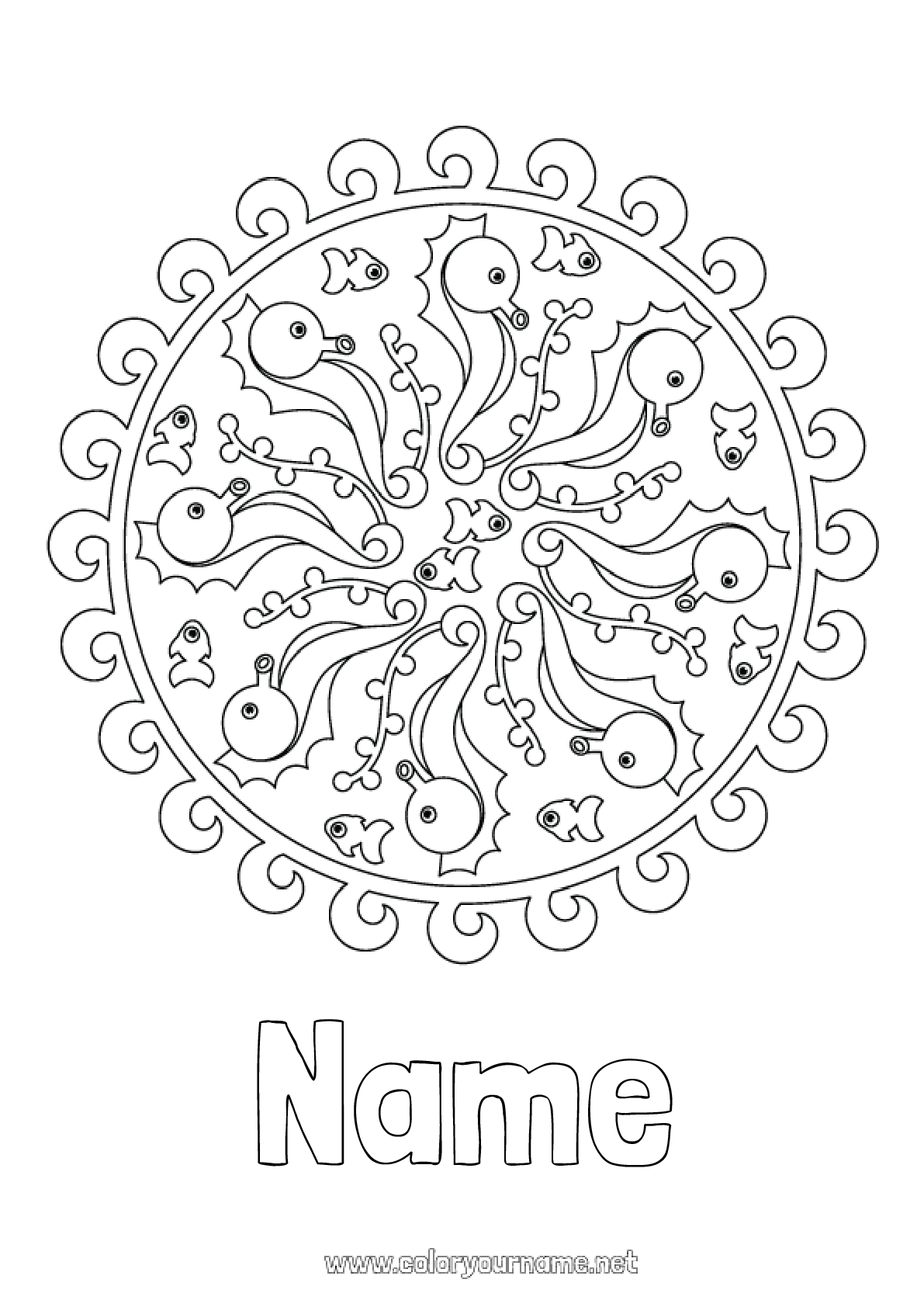 Coloring page No.1181 Mandala Sea Animal