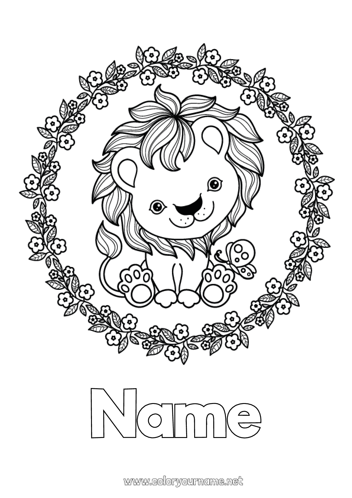 Coloring page No.1186 - Cute Flowers Lion