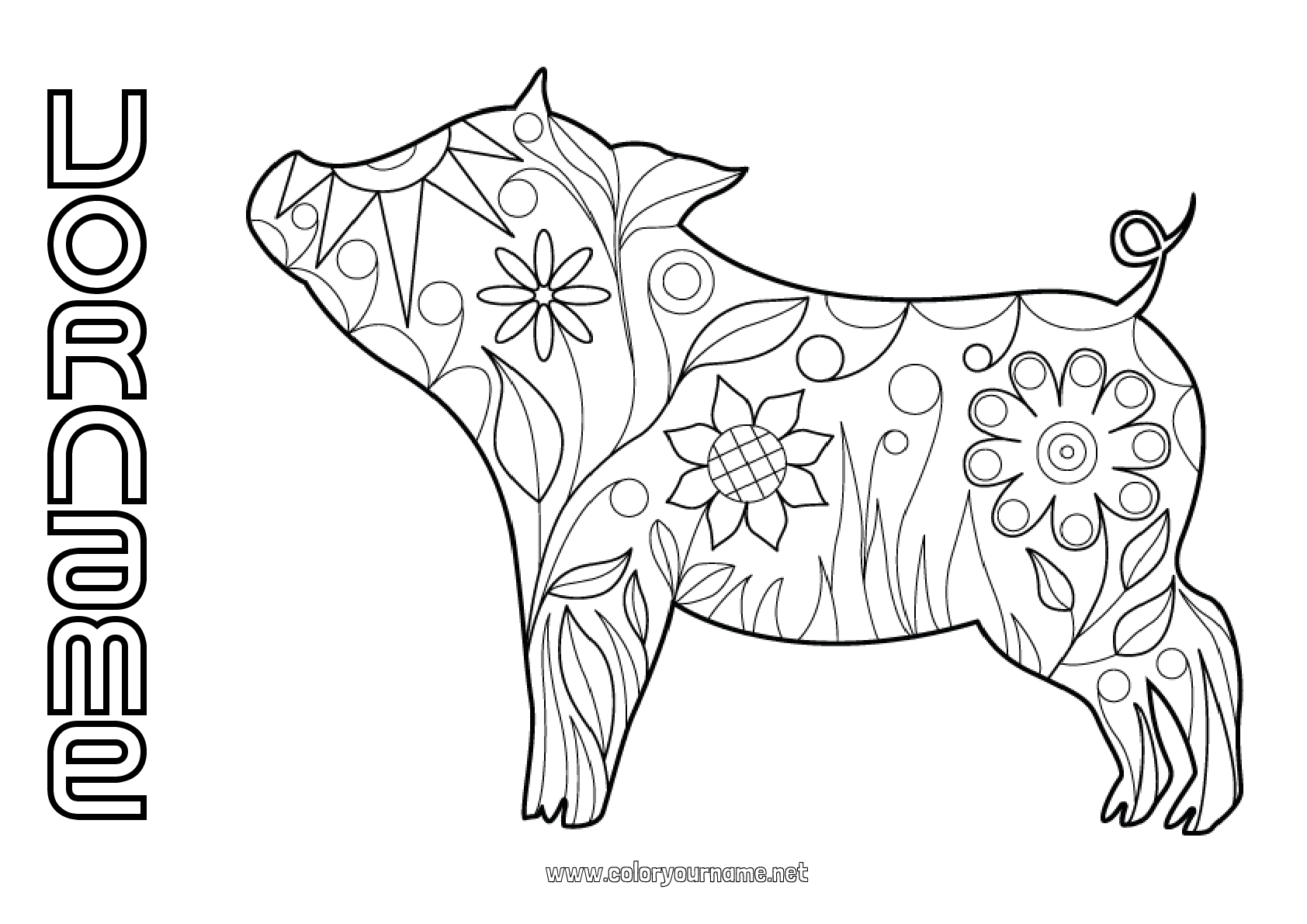 Malvorlage Nr.1199 - Blumen Mandala Schwein