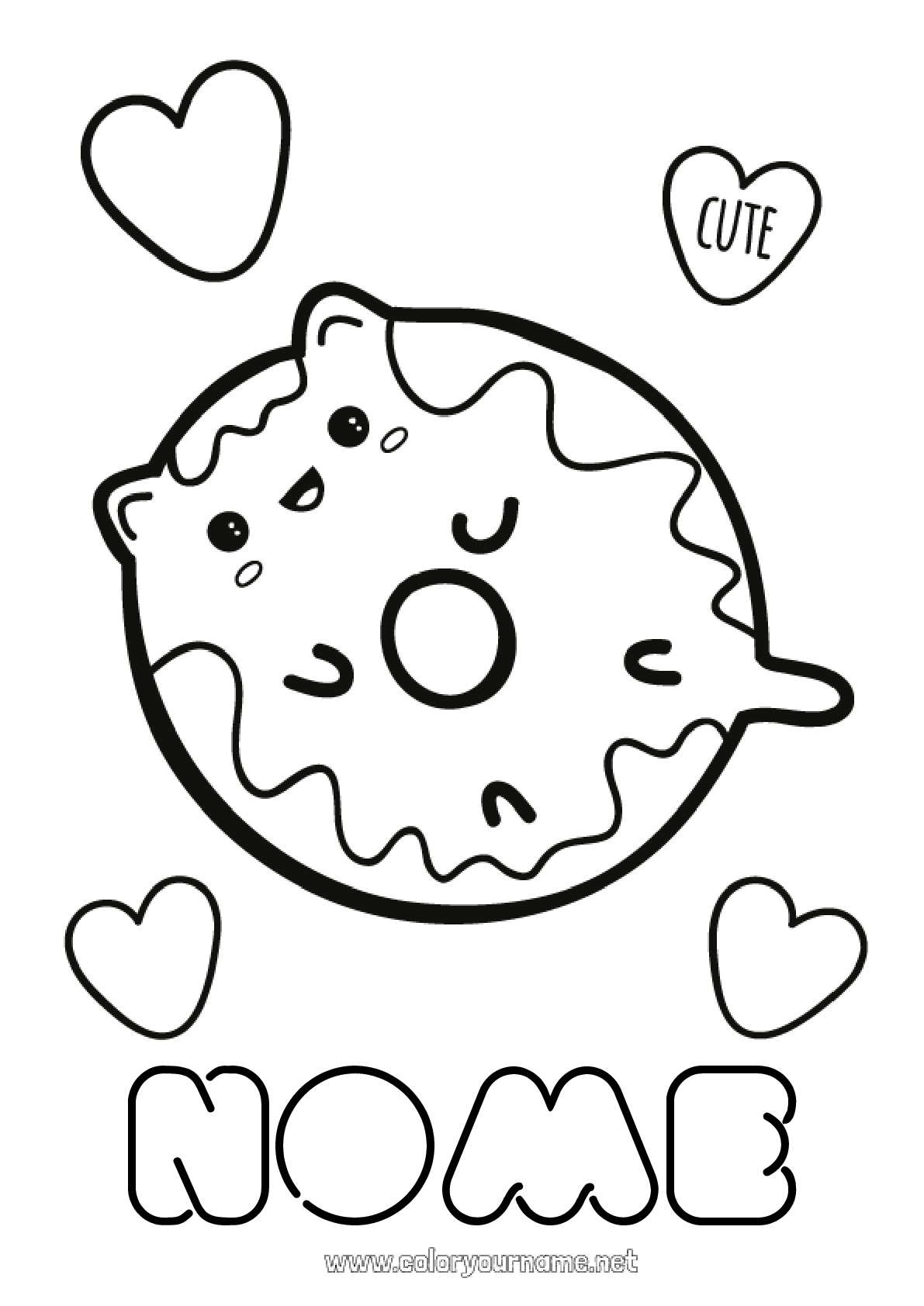 Desenhos Kawaii de Comidas para Colorir Donuts e Sorvete