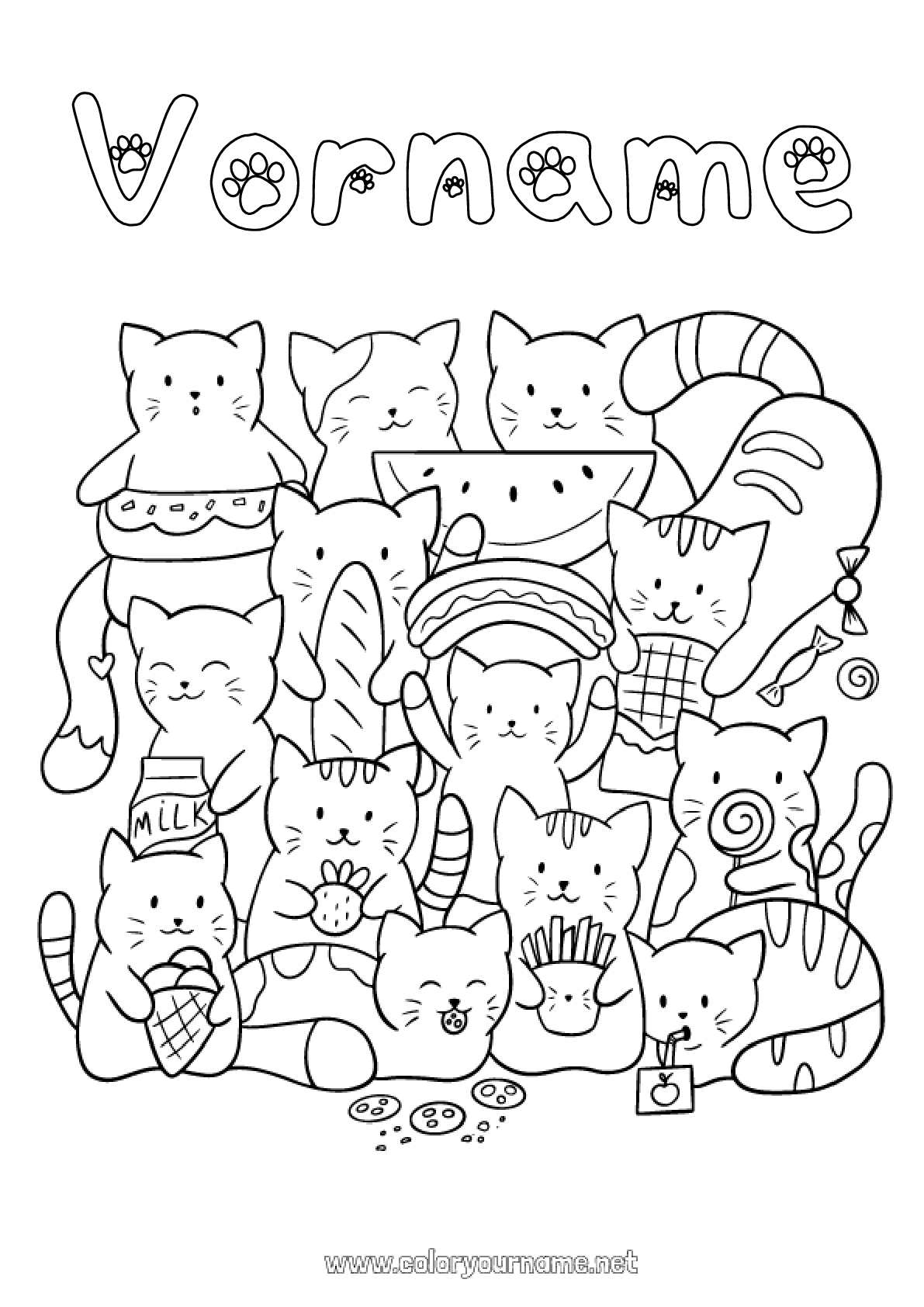  Malvorlage Nr.1267 - Katze Kawaii Essen 