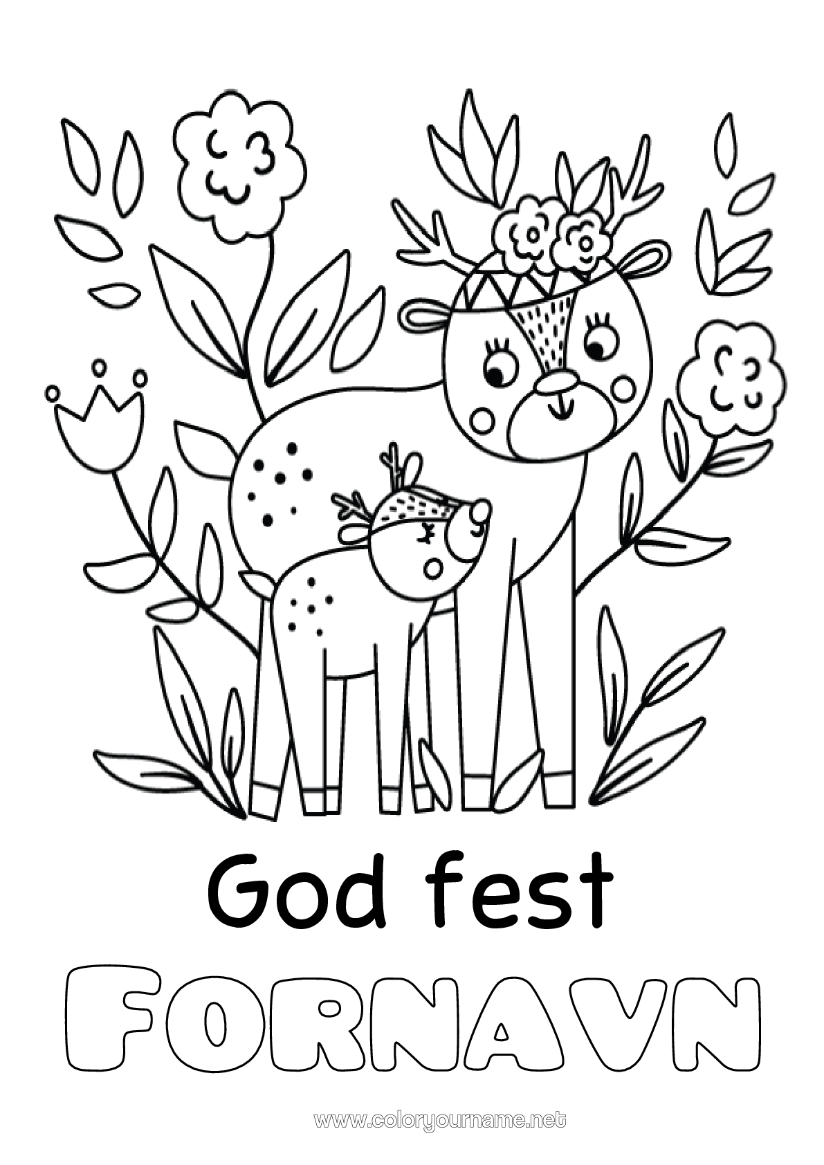 Farvelægningssiden til udskrivning Mor Bedstemor God Fest Dyr Hjort Skovens Dyr
