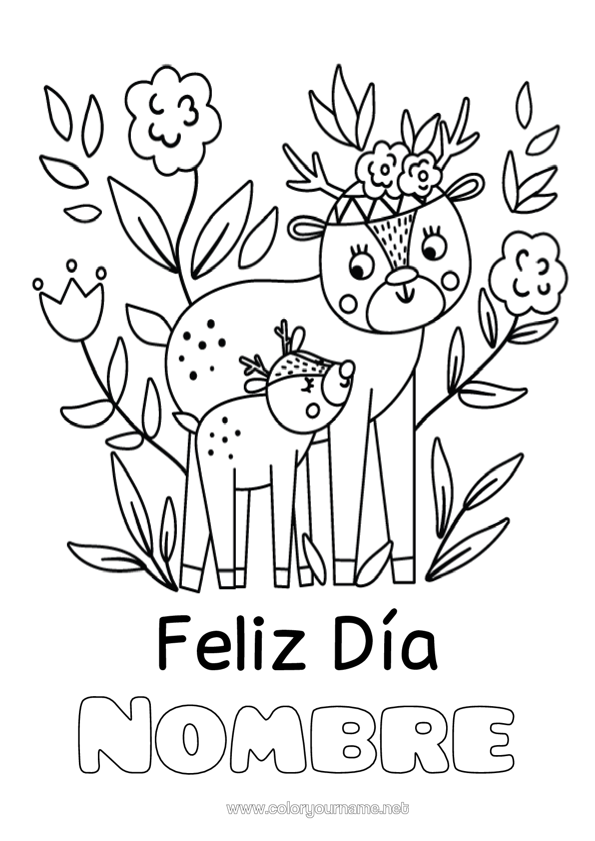 Dibujo para colorear para imprimir Mamá Abuela Feliz Día De Fiesta Animales Cierva Animales Del Bosque