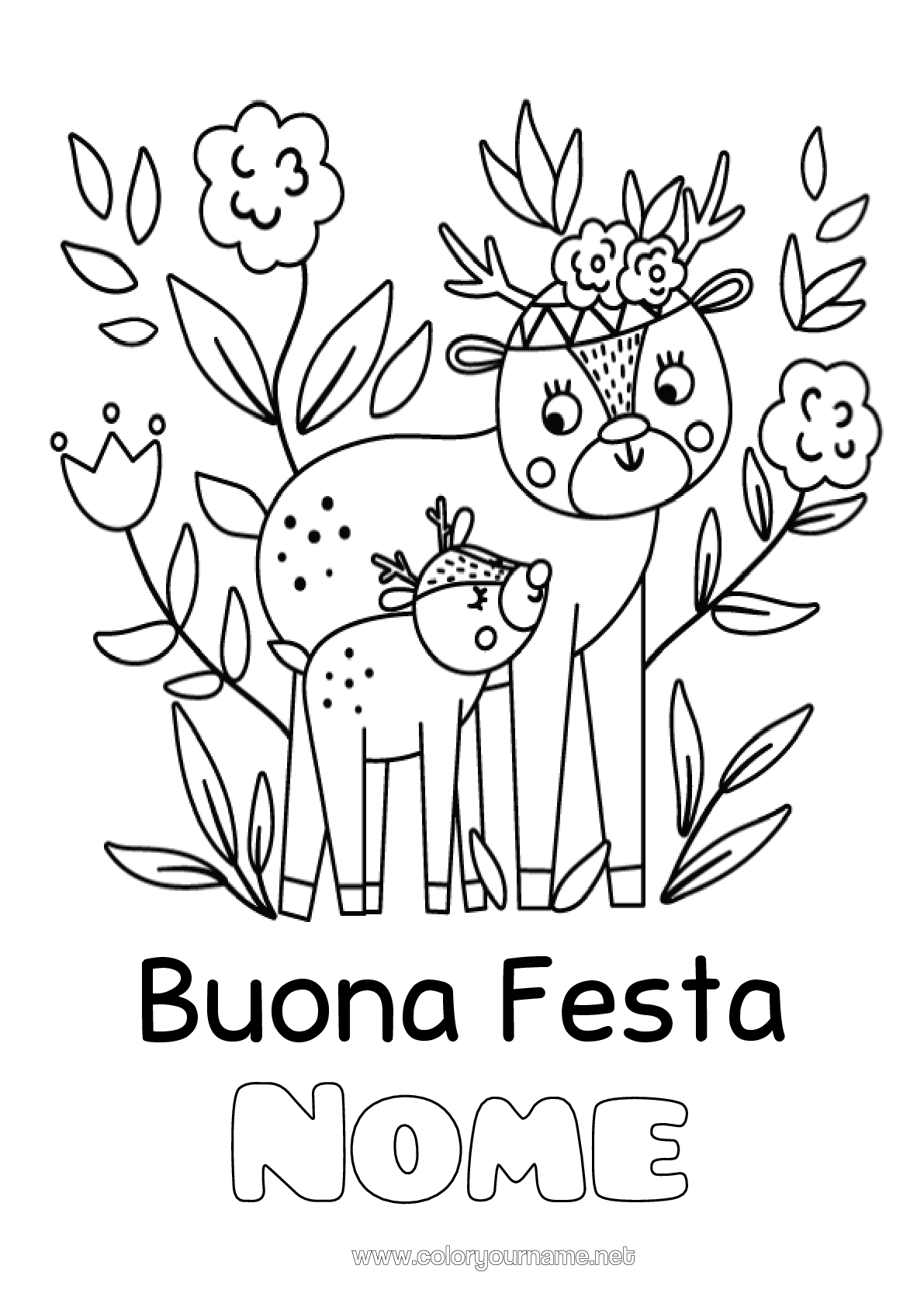 Pagina da colorare da stampare Mamma Nonna Buona Festa Animale Cerva Animali Della Foresta
