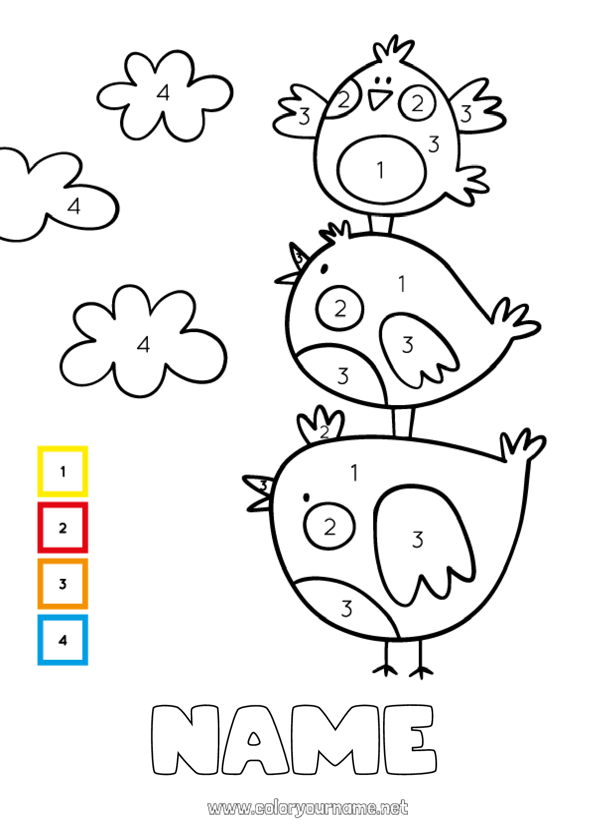 Coloring page - Number Bird Hen Coloring page - Number Bird Hen