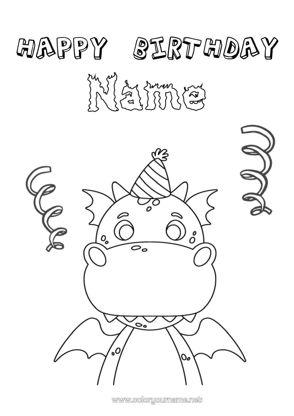 Coloring page No.137 Birthday Dinosaurs Hippopotamus