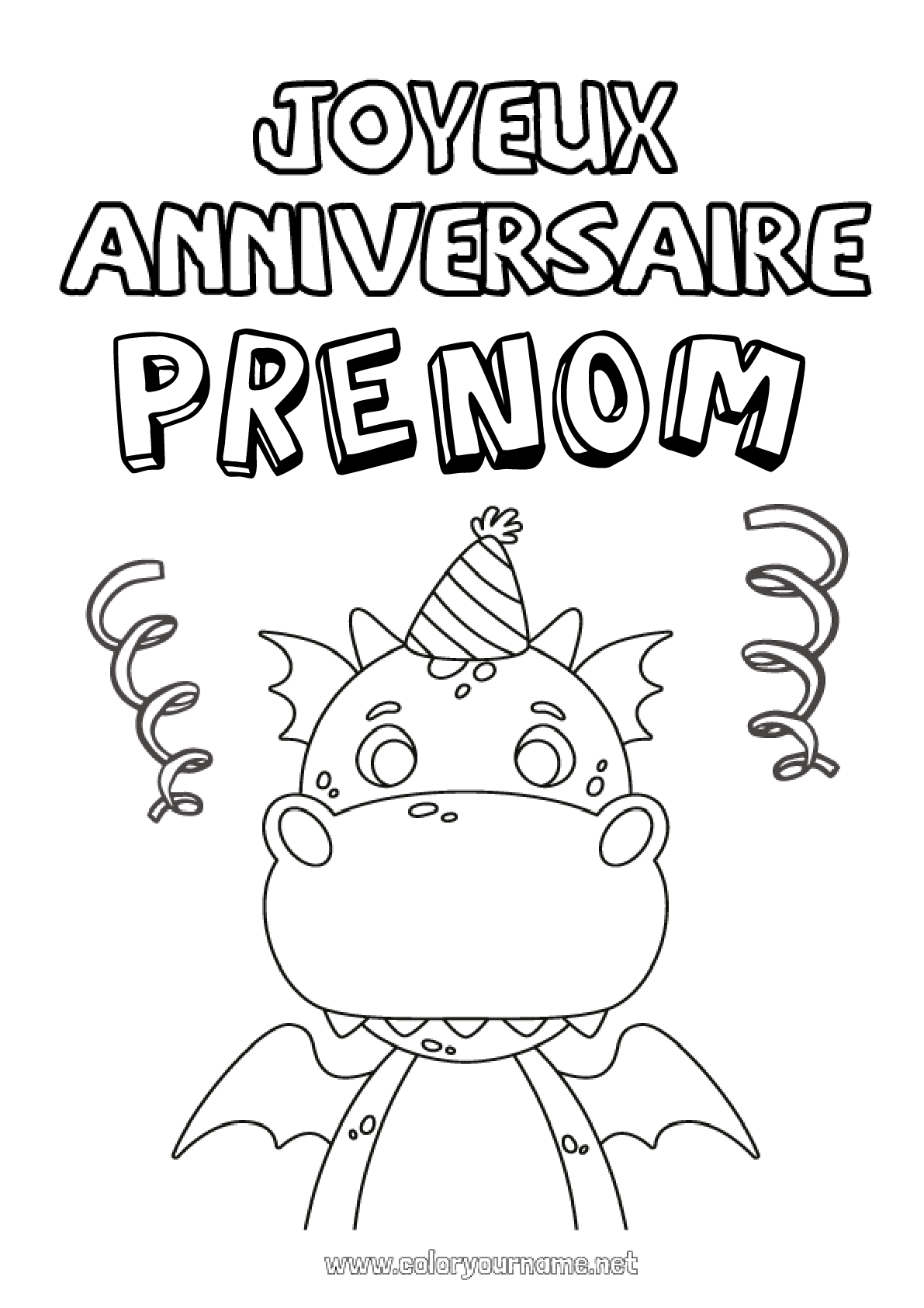 Coloriage Joyeux Anniversaire Avec Prénom Coloriage n°137 - Anniversaire Dinosaures Hippo